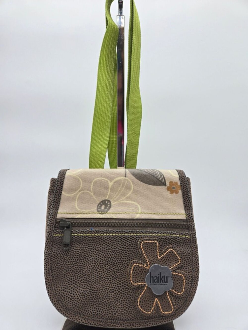 Haiku Floral Crossbody Bag Green Brown Travel Organizer Purse Lightweight